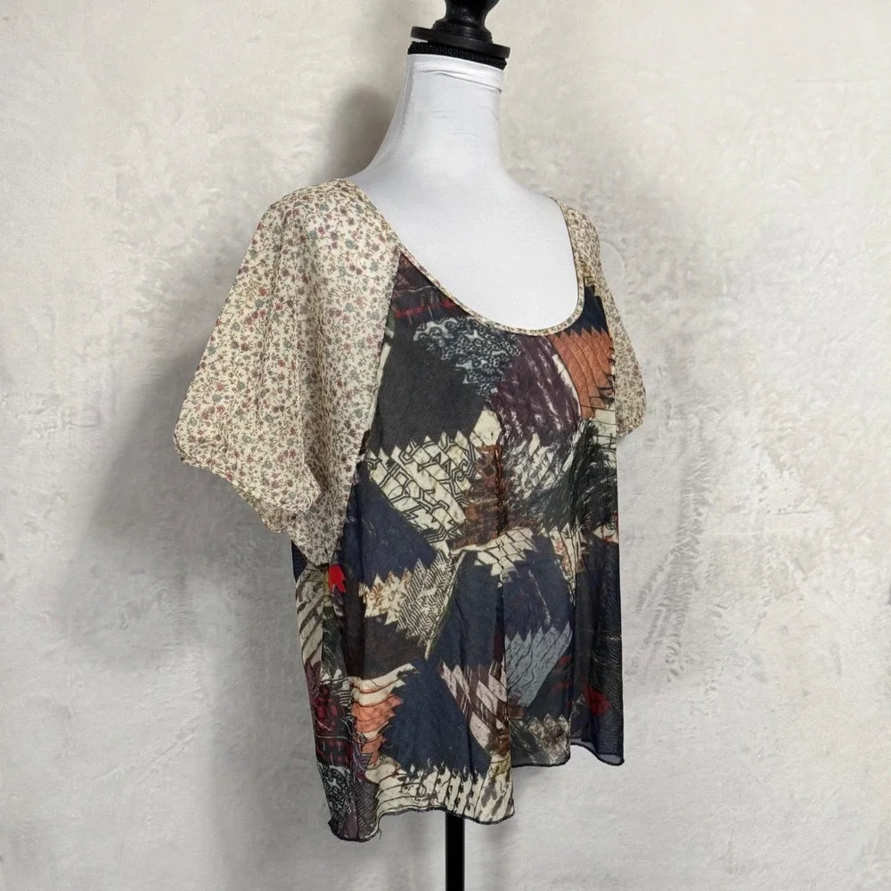Denim & Supply Ralph Lauren Patchwork Sheer Mesh Top Western Cottage Boho Size M